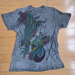vintage Y2K | whimsy dragon gray short sleeve tissue t-shirt | WMS S